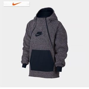 Nike Sportswear NSW Women's Pullover Sherpa Hoodie Gray Teddy Jacket